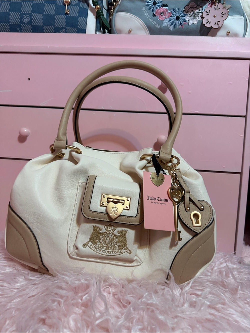 Juicy Couture Cream & Taupe Satchel Handbag